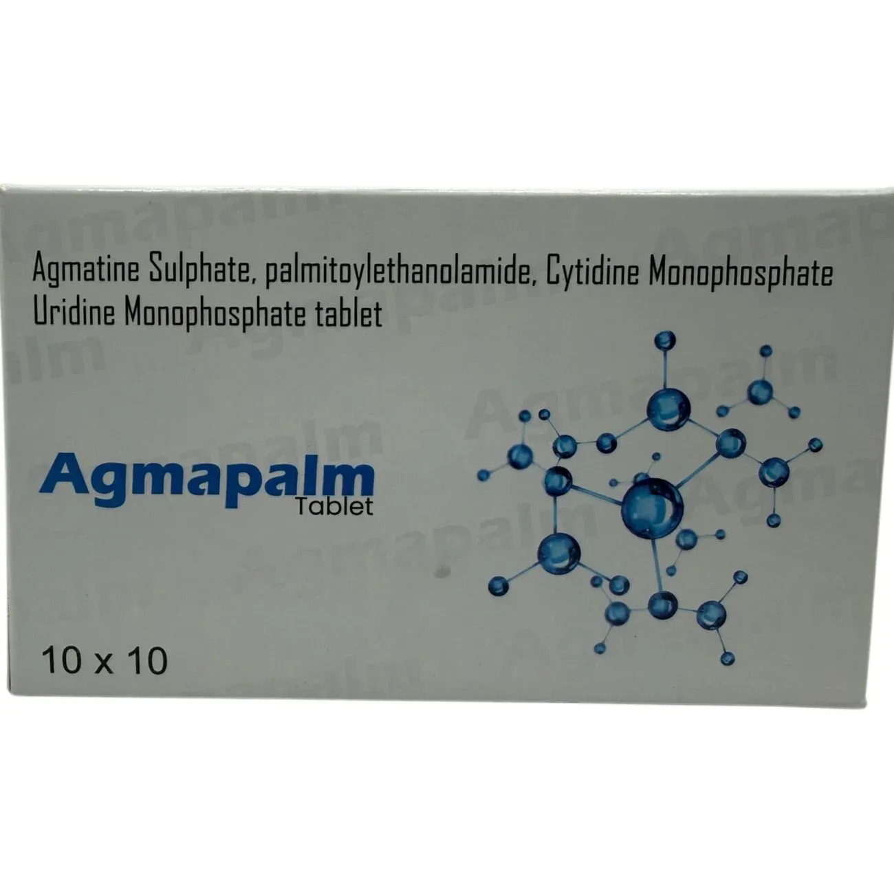 Agmapalm Tablets Agmatine Sulphate Palmitoylethanolamide carton by Dhanshikha Medicare