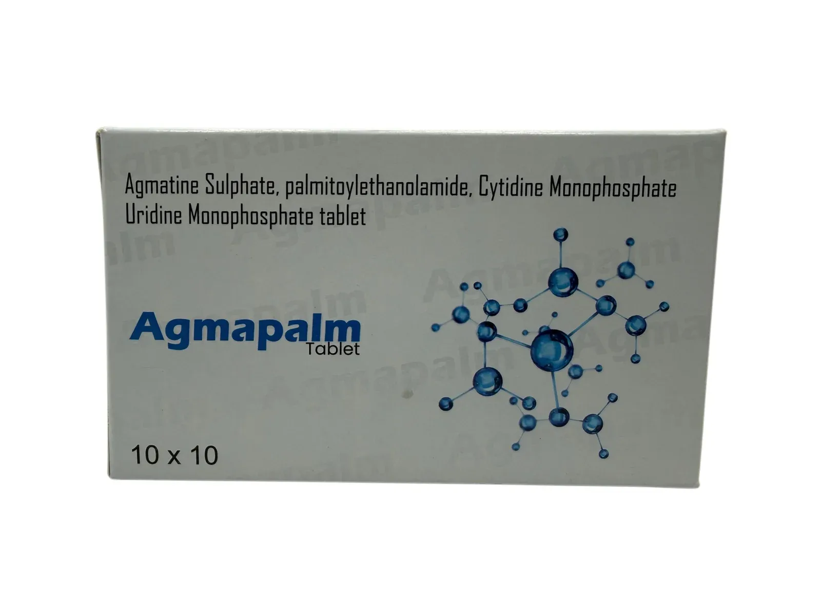 Agmapalm Tablets Agmatine Sulphate Palmitoylethanolamide carton by Dhanshikha Medicare