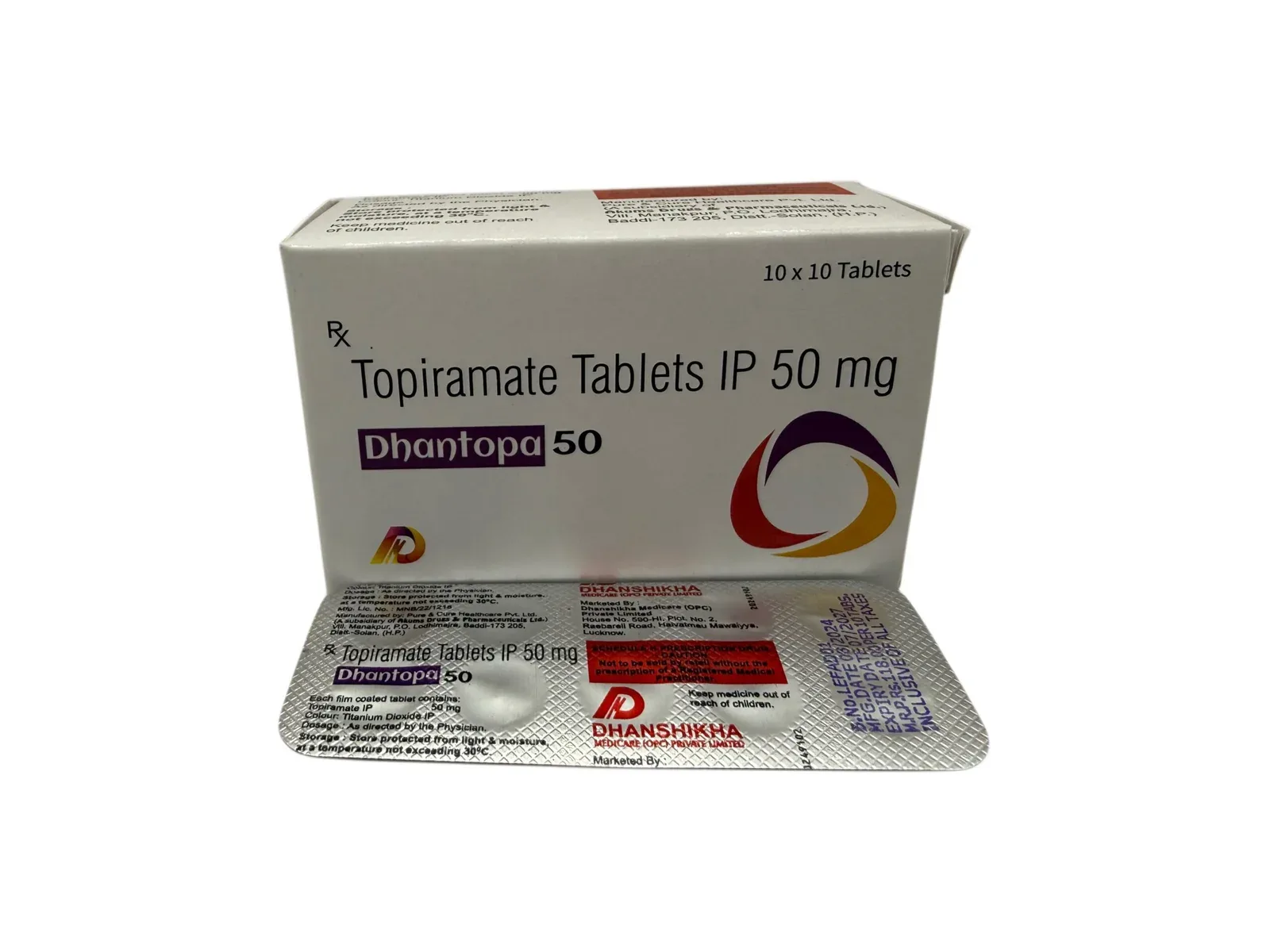 Dhantopa 50 carton with strip Topiramate 50mg tablets