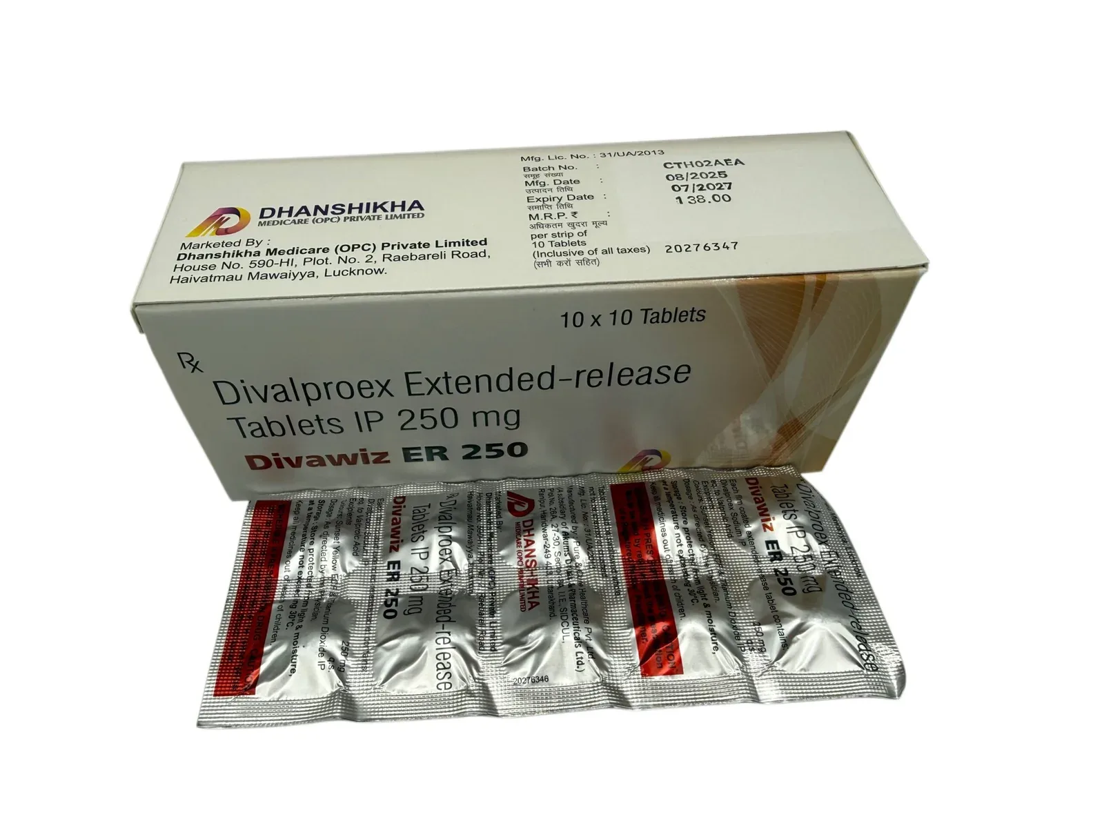 Divawiz ER 250 carton with strip Divalproex Extended Release 250mg tablets