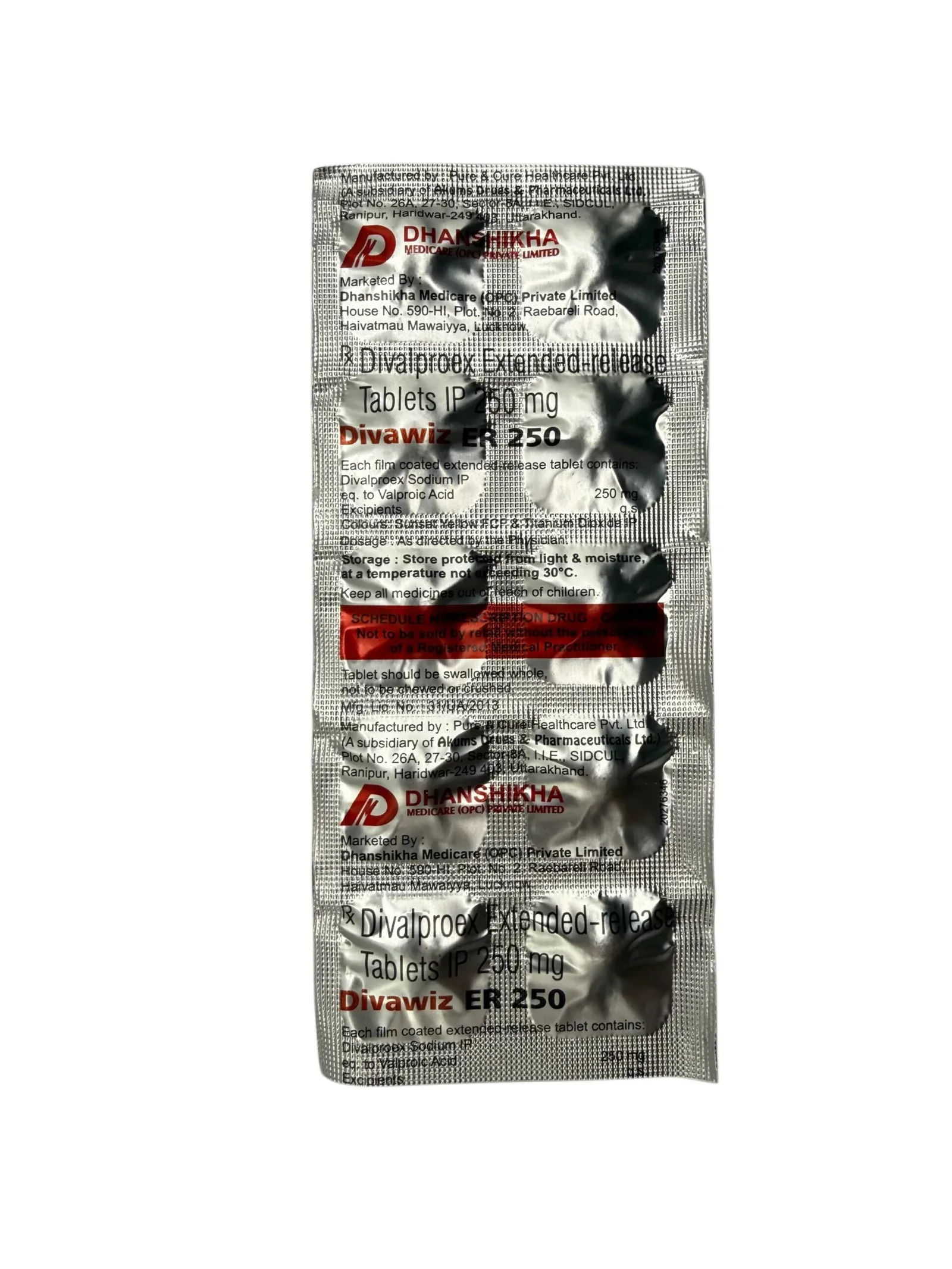 Divawiz ER 250 strip Divalproex Extended Release Tablets IP 250mg