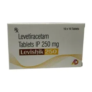 Levishik 250 Levetiracetam 250mg tablets carton by Dhanshikha Medicare