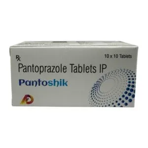 Pantoshik Pantoprazole Sodium 40mg tablets carton for acidity and heartburn relief