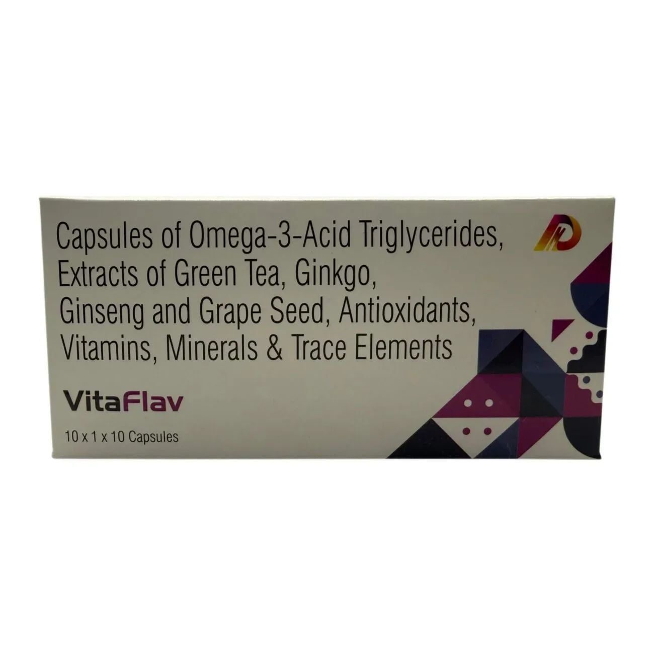 VitaFlav multivitamin antioxidant omega 3 softgel capsules carton by Dhanshikha Medicare
