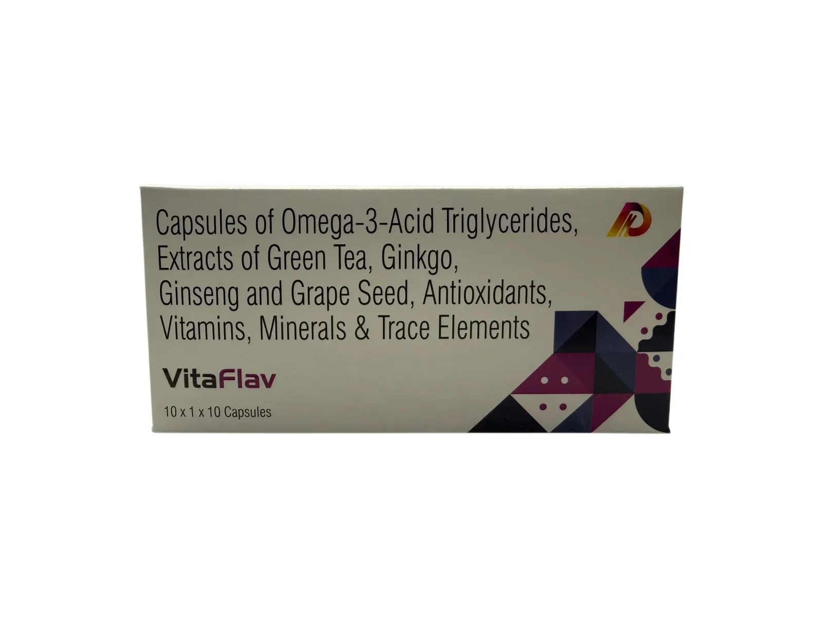 VitaFlav multivitamin antioxidant omega 3 softgel capsules carton by Dhanshikha Medicare